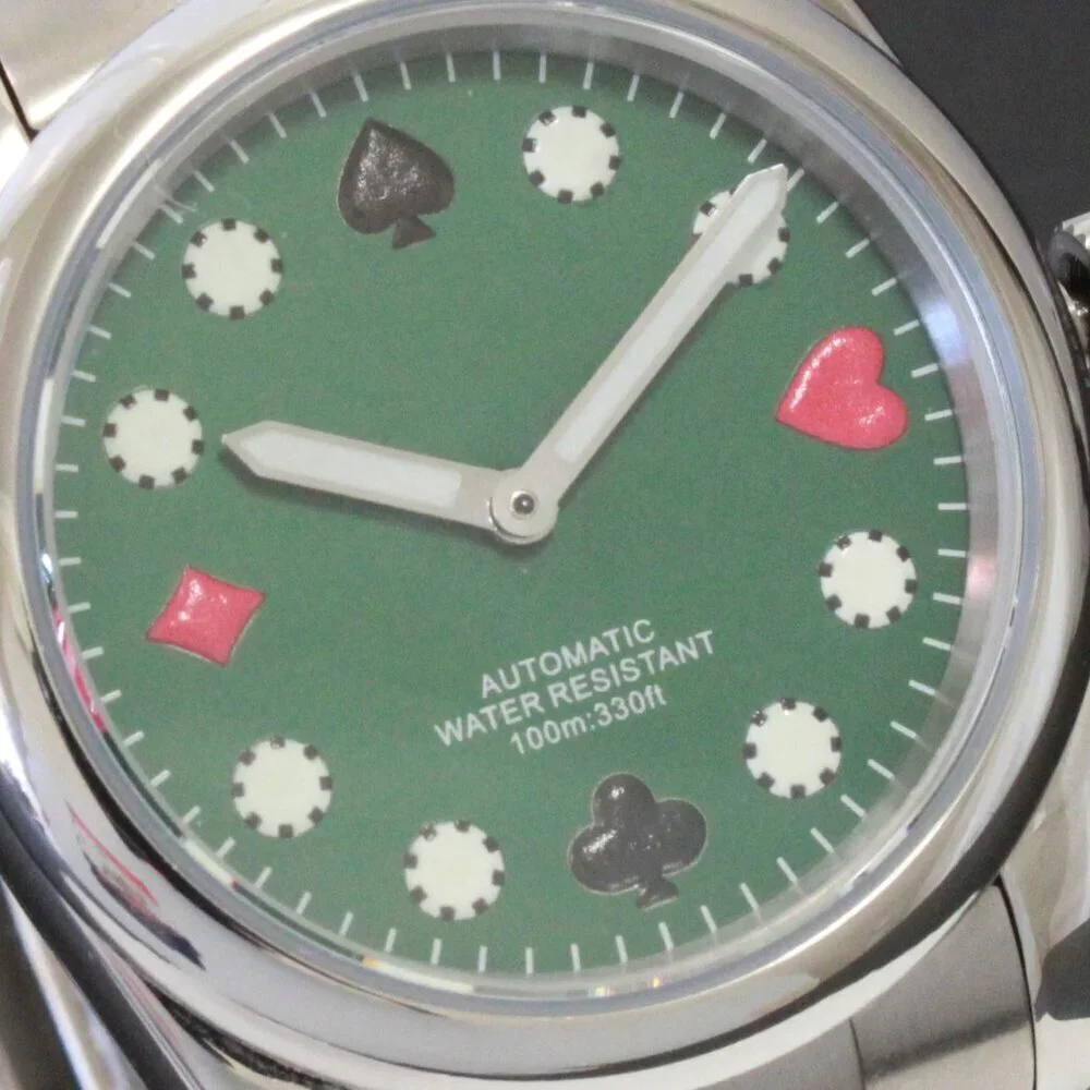 Men's Riverboat Gambler Automatic Mod Watch Green Dial Silver Tone Hands 36mm